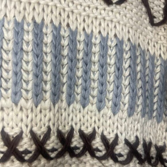 Blue B Collection Chunky Knit Sweater Women’s Large Cream Brown Blue Cozy Boho - Picture 5 of 12